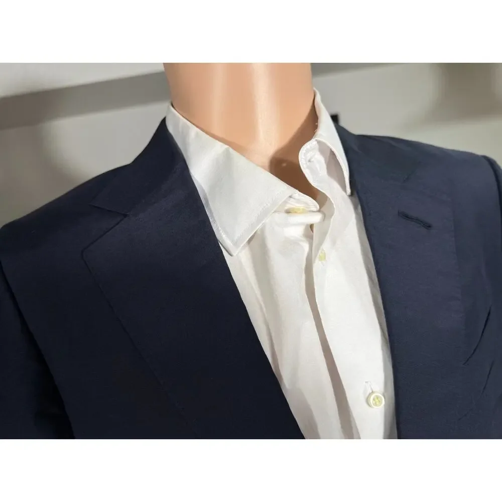 Tom Ford Navy Blue Linen Silk 2Pc Suit 38R US Notch Lapel 32x28.5 Pants O'connor